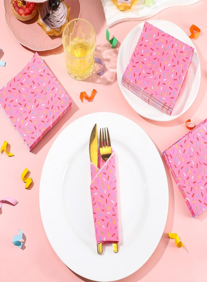 Weekgrat 100 Pcs Sprinkles Napkins 2 Ply Disposable Paper Napkins for Baby Shower Birthday Party Theme Table Decor Supplies (Pink,Donut) - Image 4